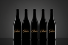 6 wine bottles blacked out for mystery with just cavavin logos on them